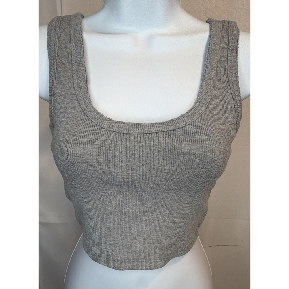 Signature 8 grey ribbed knit crop tank top Size Medium
